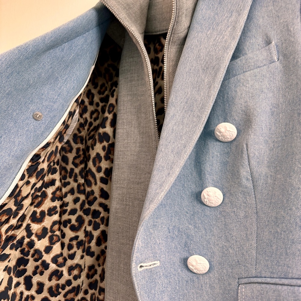 Veronica Beard Light Denim Double-Breasted Dickey Blazer - Picture 3 of 6